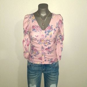 Crave Fame Medium pink floral long sleeve shirt